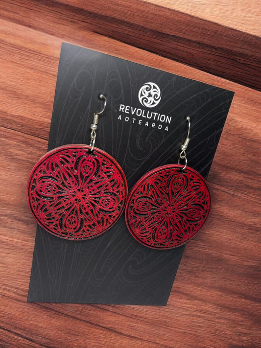 Earrings - Leather - Pohutukawa - Red - Revolution Aotearoa