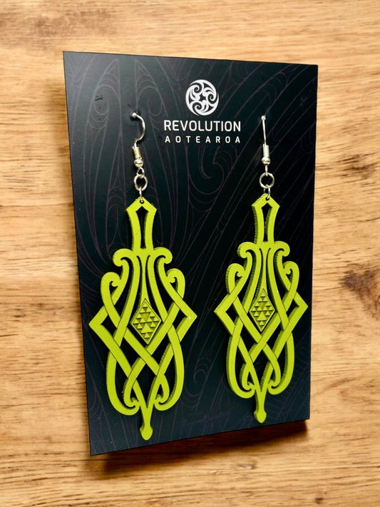 Leather Earrings - Matariki - Lime Green - Revolution Aotearoa