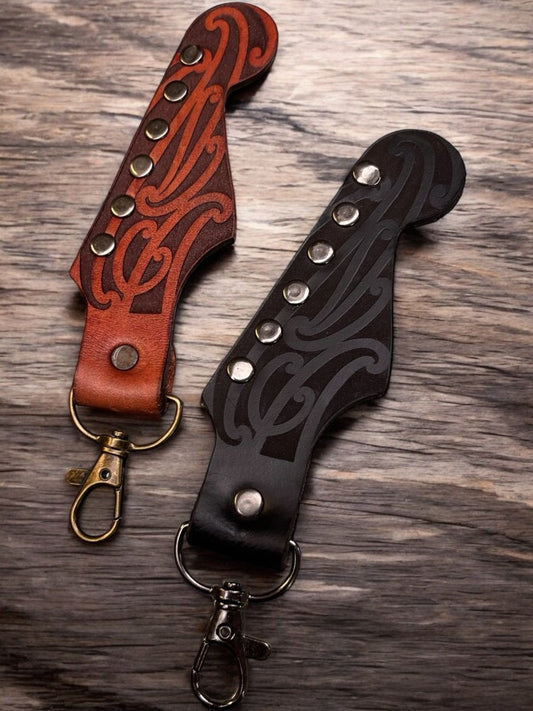 Prestige Guitar Headstock Collector's Leather Keyring - Revolution Aotearoa